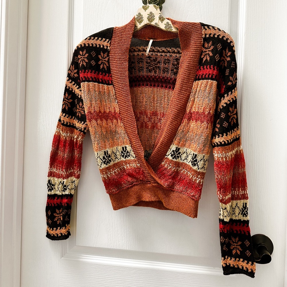 HP Free People Fall Winter Fairisle Snowflake Pullover Knit Sweater Size XS